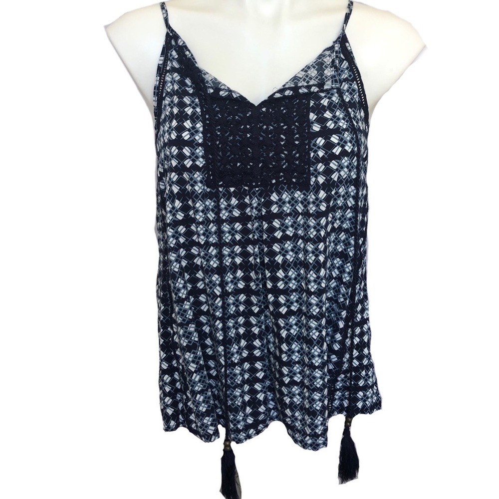 Blue Pattern Tank w/ Tassels